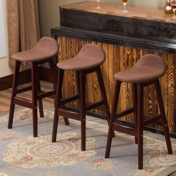 Scandinavian Linen Footrest Low Back Stool 27.55'' Rubberwood Bar Stool