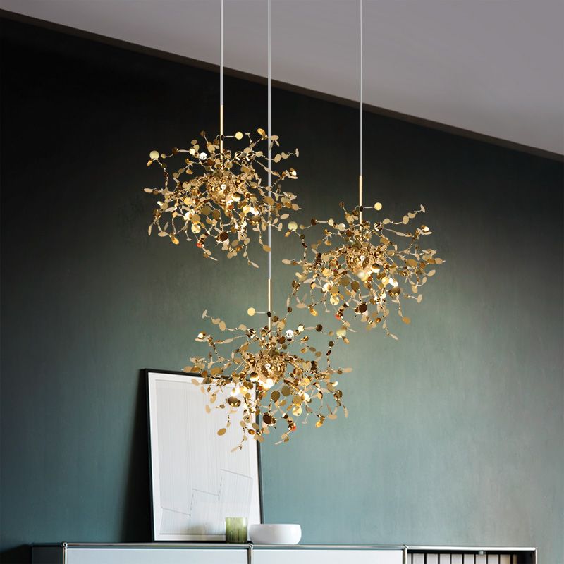 Starburst Pendant Light Modernism Metal LED Gold Hanging Ceiling Light for Living Room