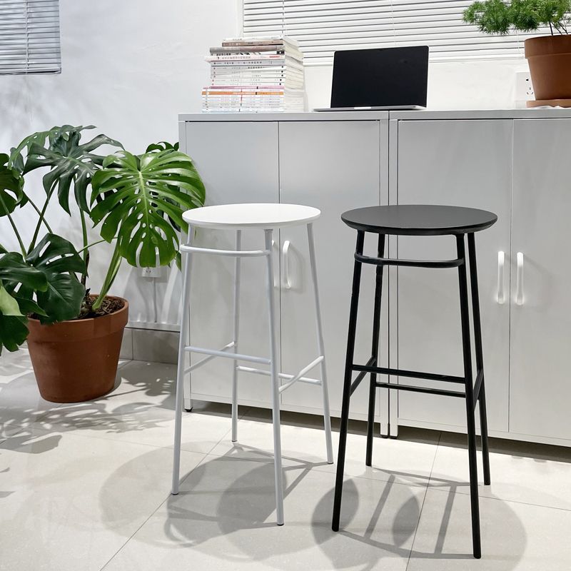 Contemporary Round Bar Stool Wooden Counter Bar Stool with Metal Legs