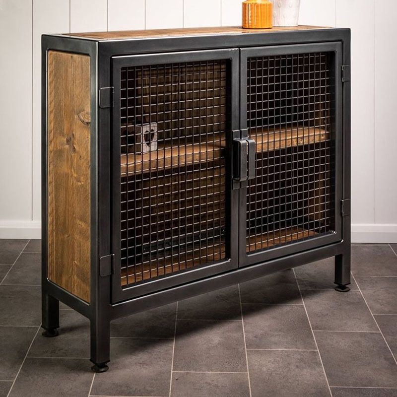 Industrial Accent Cabinet with Distressed Wood Top and Iron Legs