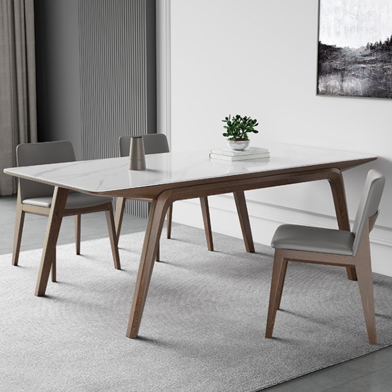 Medieval Modern Sintered Stone Table Rectangle Table with Wooden 4 Legs