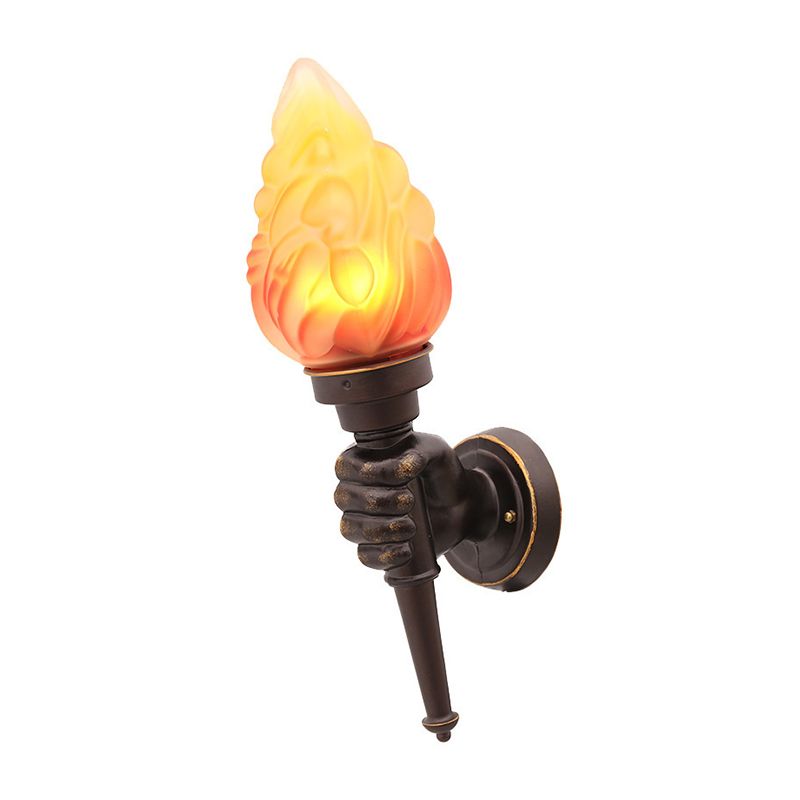 Black 1 Bulb Sconce Light Factory Amber Glass Torch Wall Mounted Lighting with Hand Decor