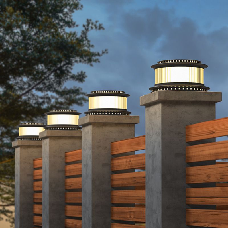 Drum Shape Solar Pillar Lamp Modern Waterproof Outdoor Lights
