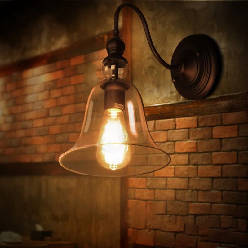 Industrielle Wandleuchte ein leichtes Licht moderner klarer Glasschatten Wandleuchte in Schwarz
