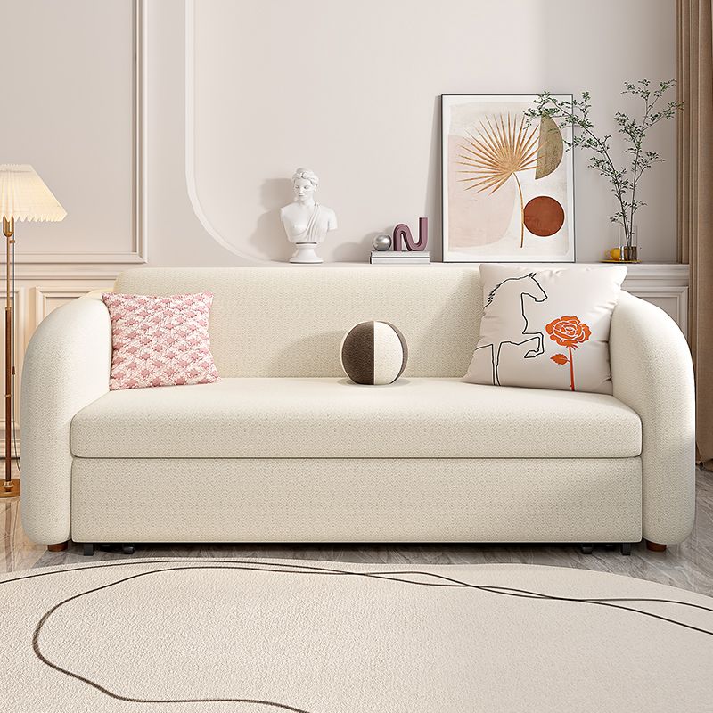 Contemporary Beige Sofa Bed Tuxedo Arm Sofa Bed with 2 Pillows