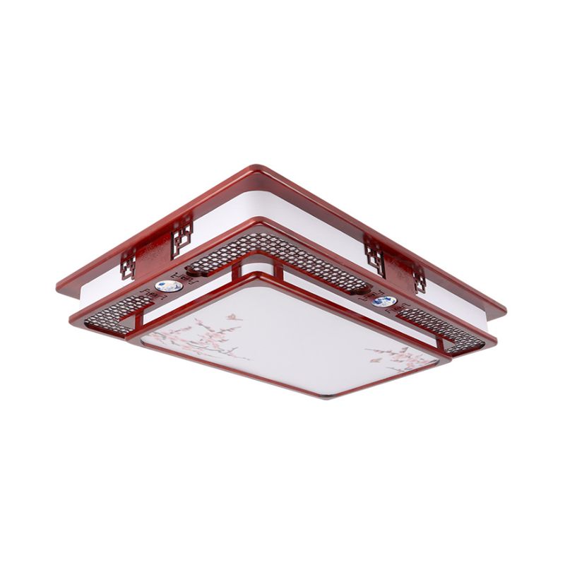 LED Flush Mount Classic Stylish Flower/Bird/Branch Wood Close to Ceiling Lamp in Dark Red for Living Room