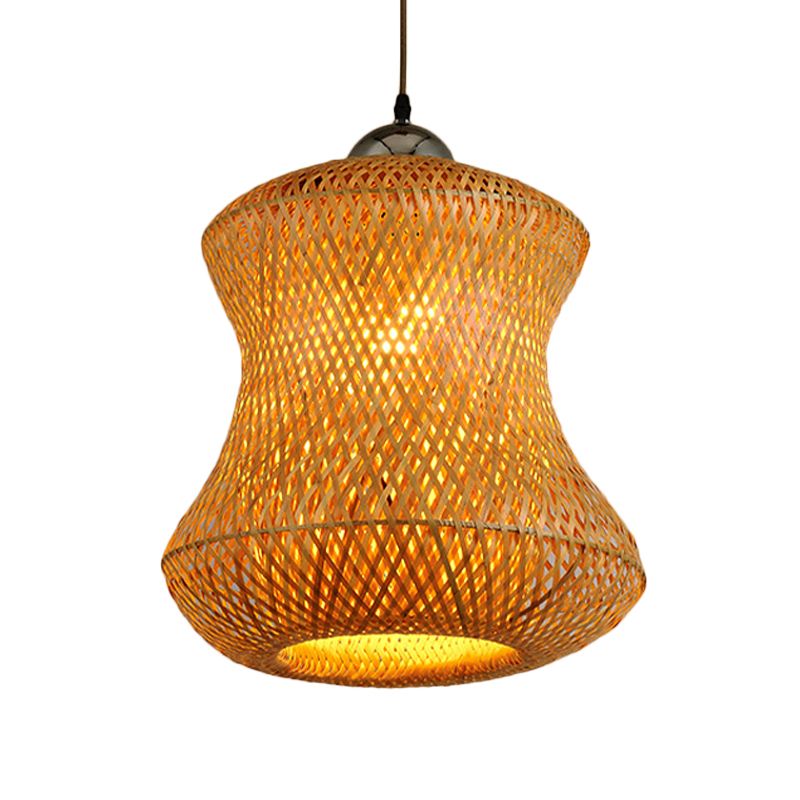 1 Bulb Tearoom Ceiling Light Asian Coffee Pendant Light Fixture with Handcrafted Bamboo Shade