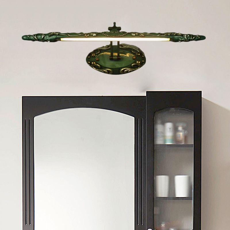 19.5"/23.5"/26" Wide Green Elongated Vanity Light Fixture Classic Metal LED Bathroom Sconce Lamp, White/Warm Light