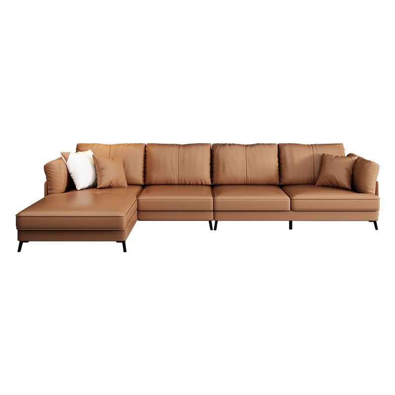 Modern 33.46 " H Brown Faux Leather Pillow Top Arm Sofa & Chaise
