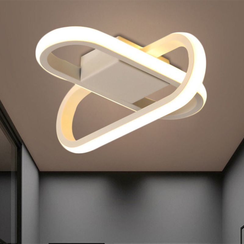 Hotel LED inbouwlamp moderne zwart/witte plafondlamp met gekruiste langwerpige acrylkap in warm/wit licht