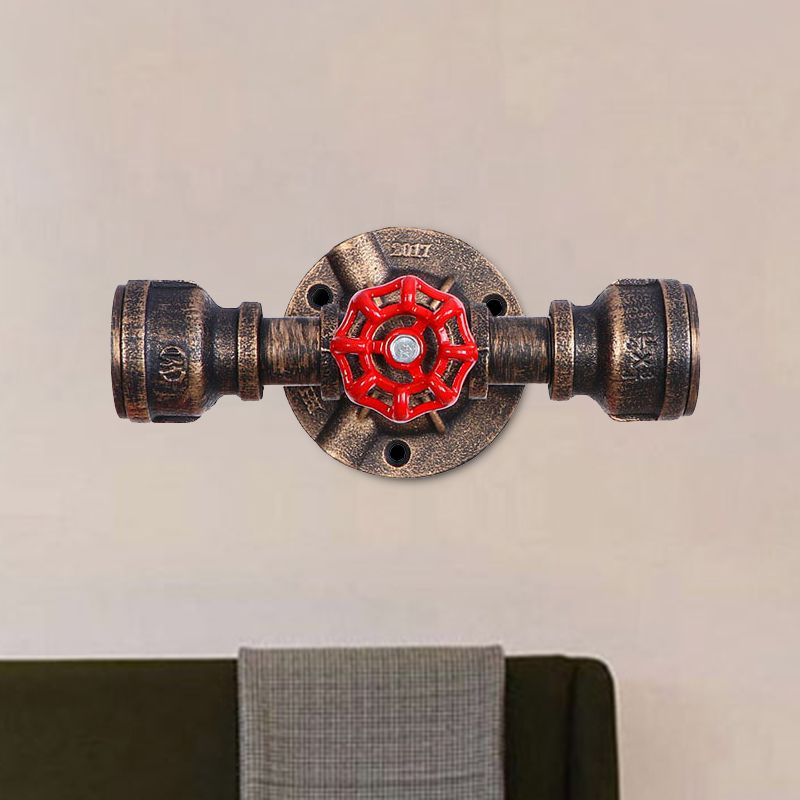 Bronze 1 Light Wall Sconce Antiqued Metallic Pipe and Valve Wall Mount Lamp, 8"/10" Wide