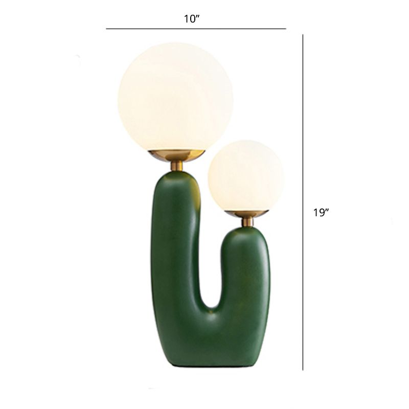 Cactus comodino tavolo luce resina 2 lampadina in stile nordico lampada da notte con sfera di vetro in vetro