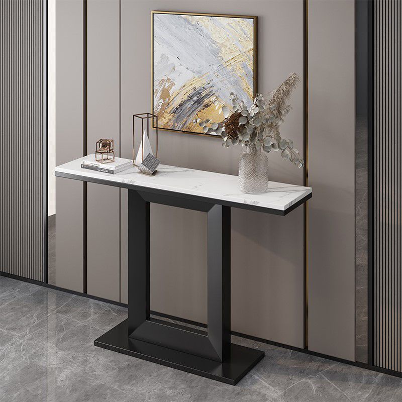 Marble Top Accent Table with Pedestal Base for Hall 31.5" High Console Table