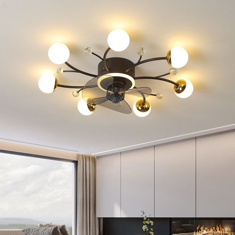 Nordic Style Metal Ceiling Fan Lamp Ball Shape LED Ceiling Fan Light for Living Room