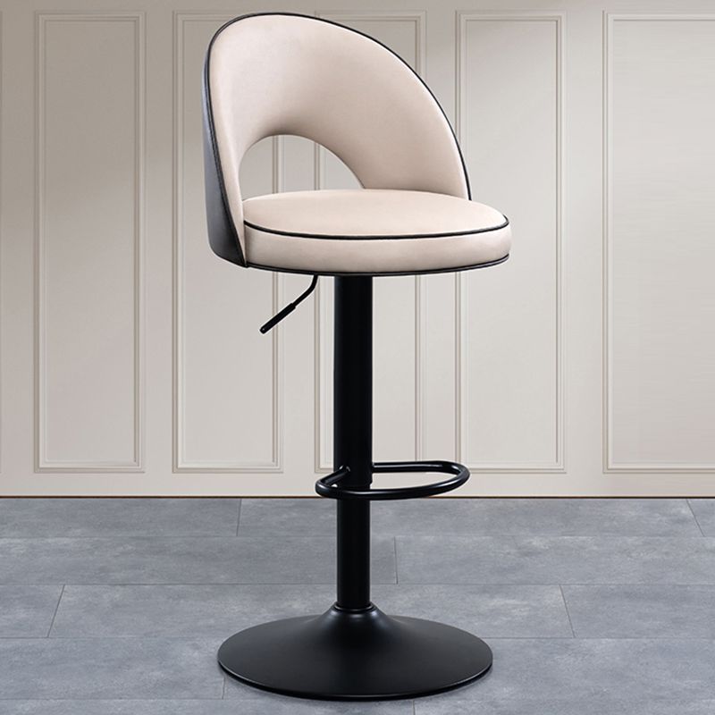 Swivel Adjustable Height Bar Stools Glam Style Faux Leather Bar Stool with Black Base