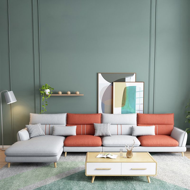 Flared Arm Sectional Sofa Modern 4-seater Fabric Sectional in Grey