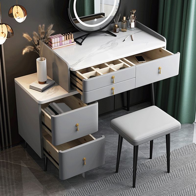 Modern Stone Top Vanity Makeup Dressing Table Stool Set Grey Stool