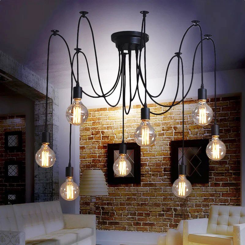 Schwarzer Multi -Anhänger Deckenleuchte Industrial Metal Spider Swag Anhänger Licht für Bar