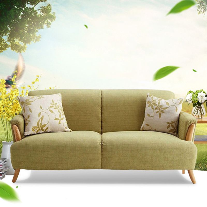 Modern Stationary Settee Solid Color Recessed Arm Sofa for Living Room