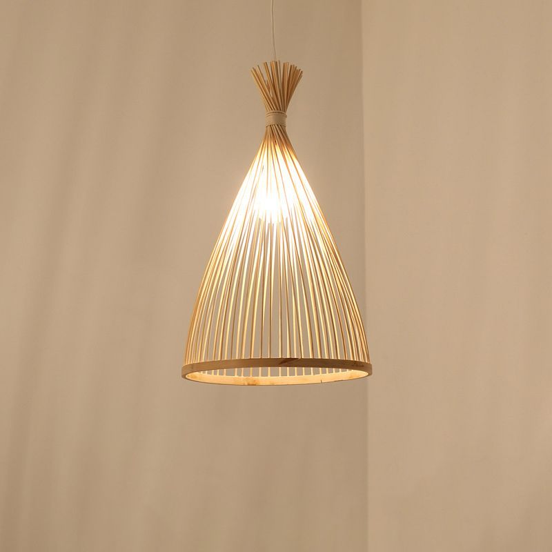 Conical Pendant Light Fixture Chinese Minimalist Bamboo 1 Light Restaurant Suspension Pendant