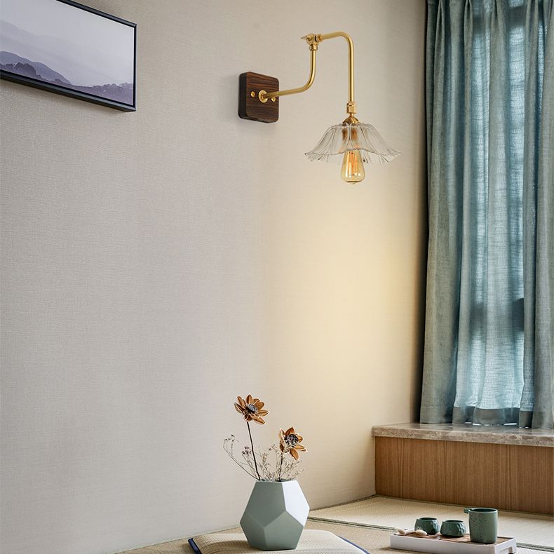 Modern Style Wooden Sconce Light Metallic Shade 1-Light Wall Lamp for Hotel