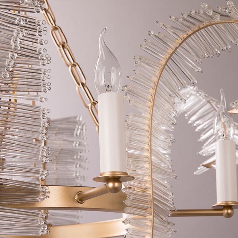 Crystal Candle-Style Hanging Chandelier Simple 4 Lights Brass Pedant Lighting for Bedroom