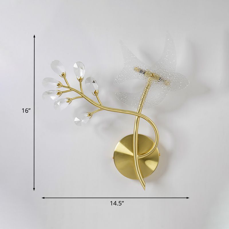 Éclairage d'écran de branche simple 2 têtes lampe à paroi cristalline à facettes en or, gauche / droite