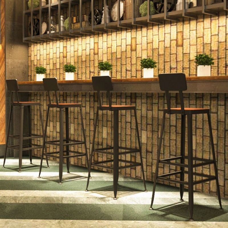 Contemporary Solid Wood Barstool Armless Bar Stool with Footrest