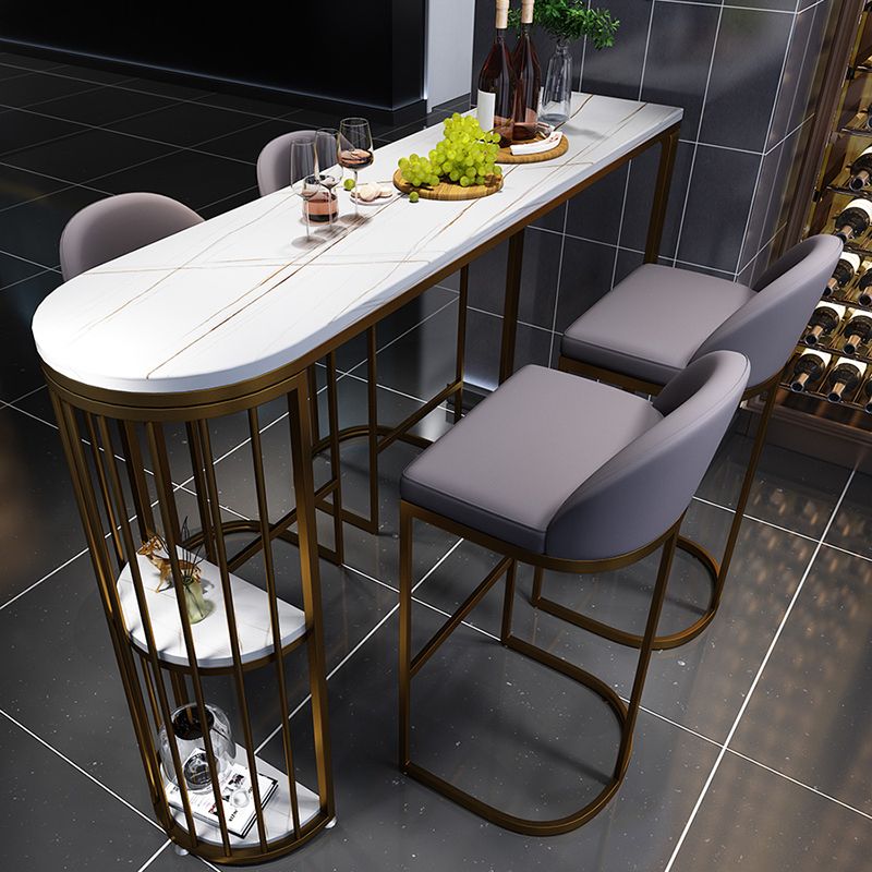 Modern Living Room Patio Bar Table White Marble Storage Counter-height Pub Table