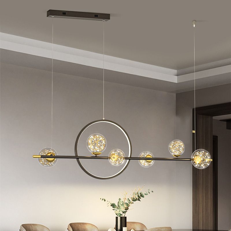 7-Light Contemporary Black/Golden Kitchen Island Lighting LED Ceiling Light for Bedroom