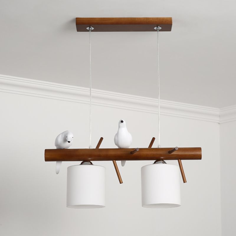 Modern Hanging Light Cylindrical Island Light Fixture with Glass for Dining Room