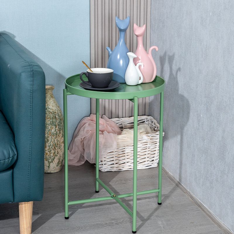 Modern Cross Legs Corner Table Round Tray Top Side End Table