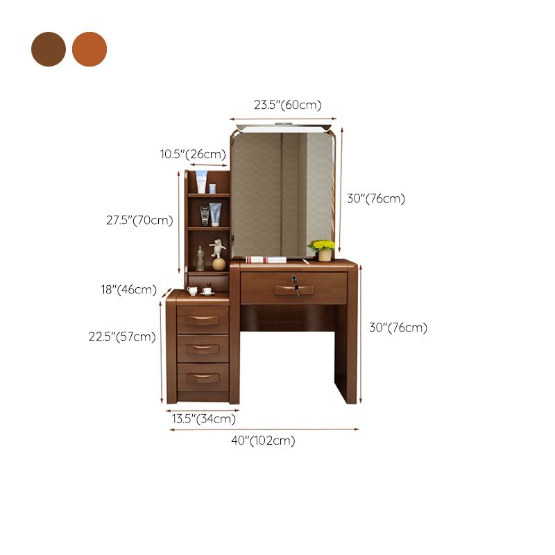 Traditional Solid Wood Make-up Vanity with Mirror and Stool,6 Drawers