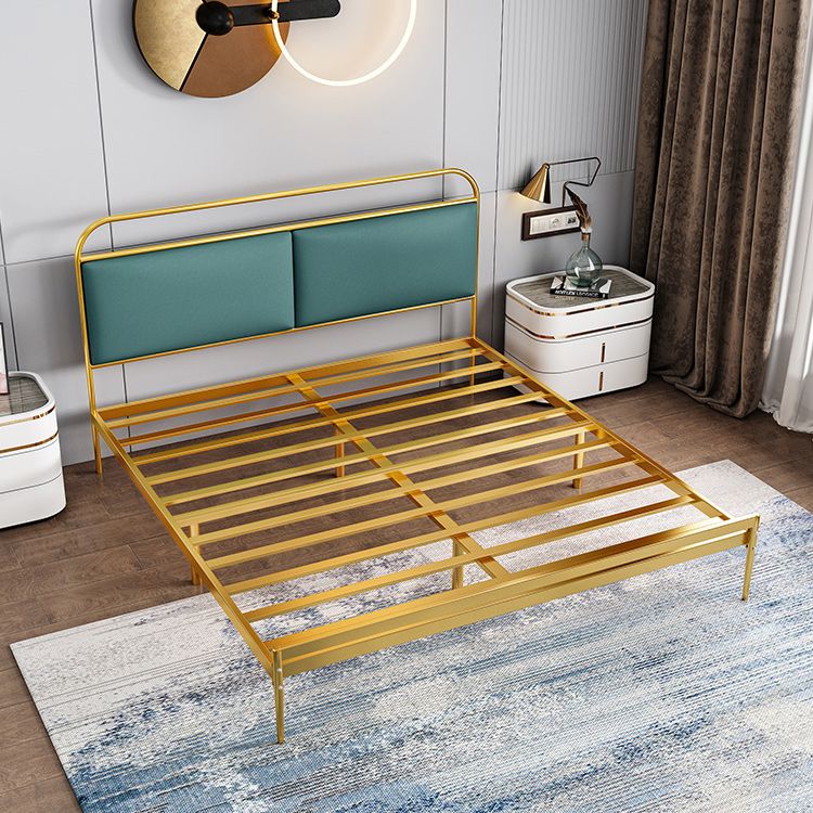 Metal Slat Bed 79 inch Wide with  RectangularUpholstered Headboard