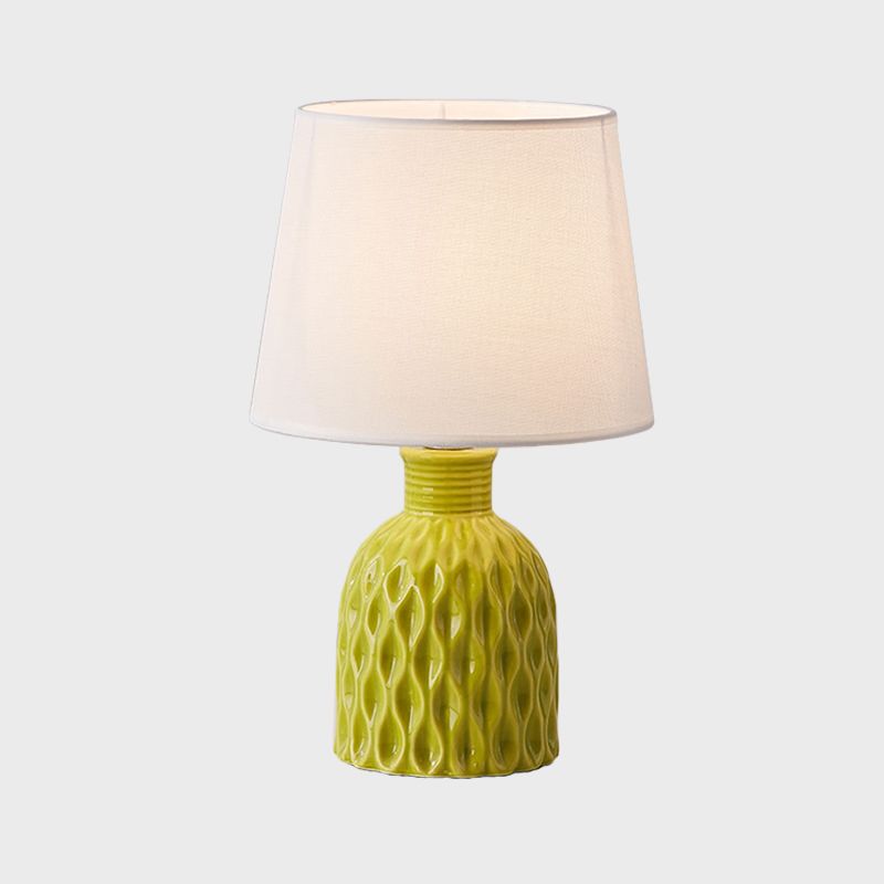 Lampada da tavolo Cone in tessuto moderno, 1 lampadina, lampada da lettura rosa/verde limone/blu royal con base in ceramica