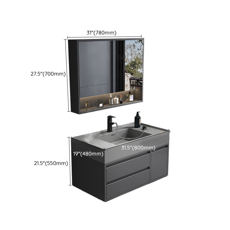 Single Sink Grey Vanity Shelving Included Mirror Rectangle Vanity with 2 Drawers