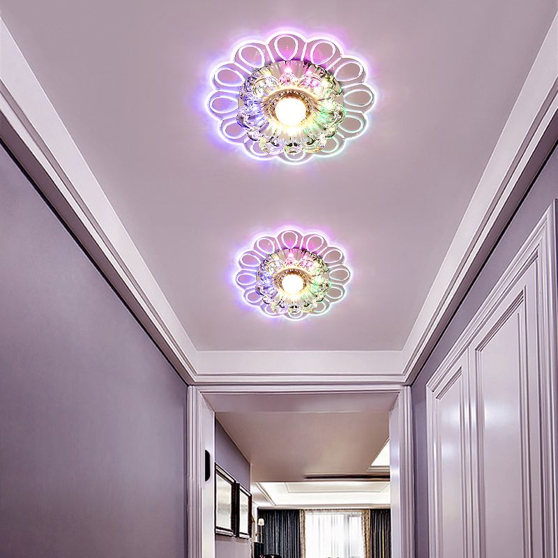 Flower LED Flush Mount Ceiling Light Minimalist Clear Crystal Foyer Flush Mounted Lamp