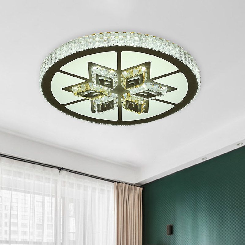 Round Bedroom Flushmount Ceiling Lamp Minimal Crystal LED Black Lighting Fixture with Diamond Design