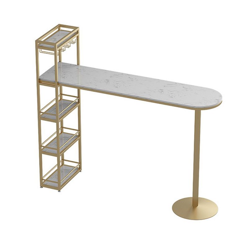 Marble Top Bar Table Contemporary Metal Frame Pub Table with Storage