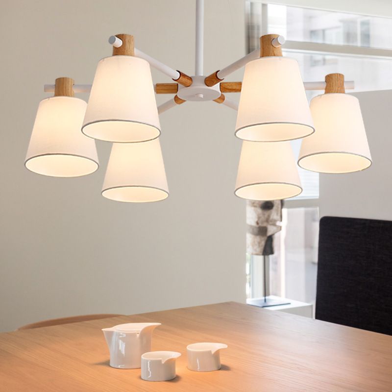 Kegelstoff Lampenschirm Kronleuchter helles Holz moderne Einfachheit hängende Licht für Esszimmer Schlafzimmer