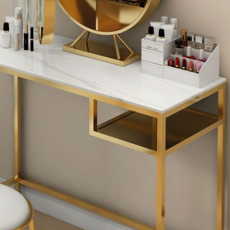 Glam Metal Vanity Makeup Table Set Slate Top Vanity Dressing Table