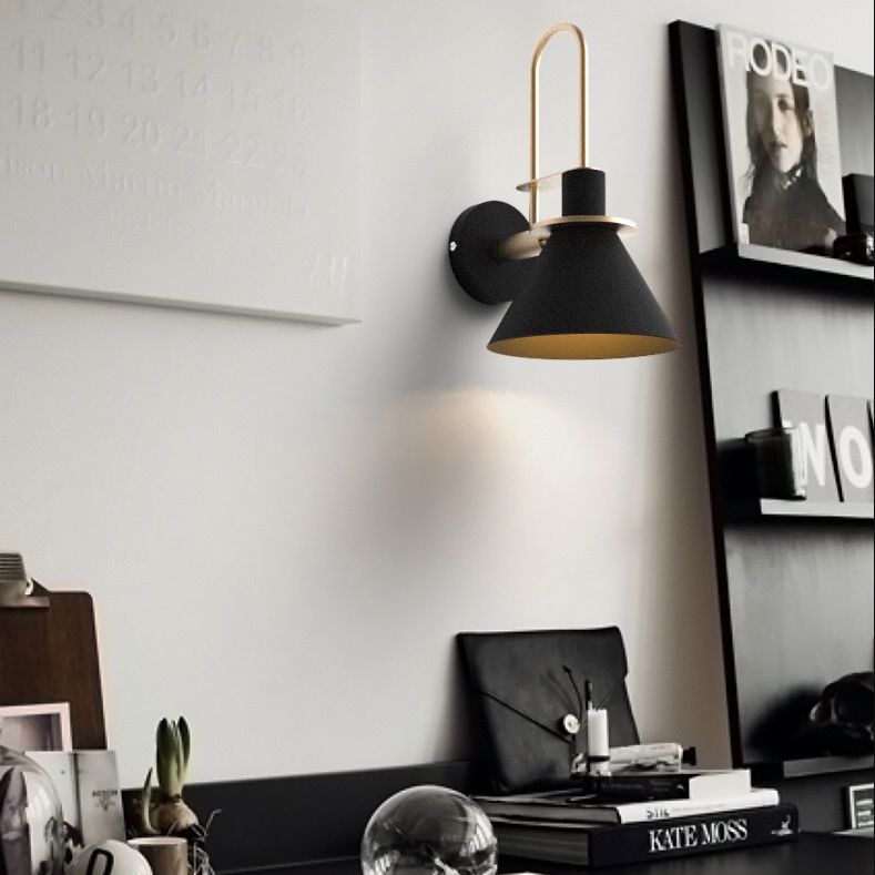 12" H Nordic Macaroon Style Metal Wall Sconce Single Bulb Cone Shade Wall Lamp for Bedroom