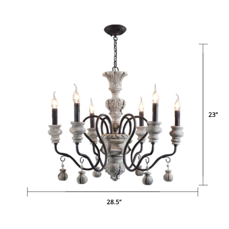 Metal Grey Chandelier Pendant Light Candle Vintage Style Hanging Lighting for Restaurant