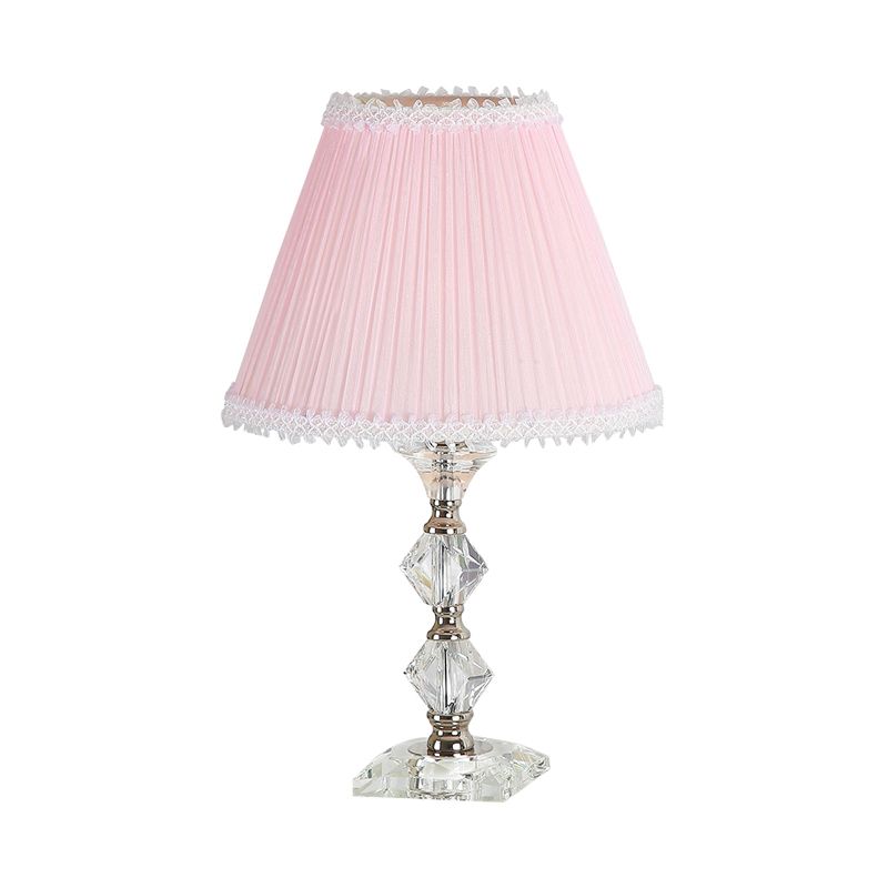 Candlestick slaapkamer bureau licht klassiek helder kristal 1-head roze nachtkastje lamp met geschulpte/taps toelopende schaduw
