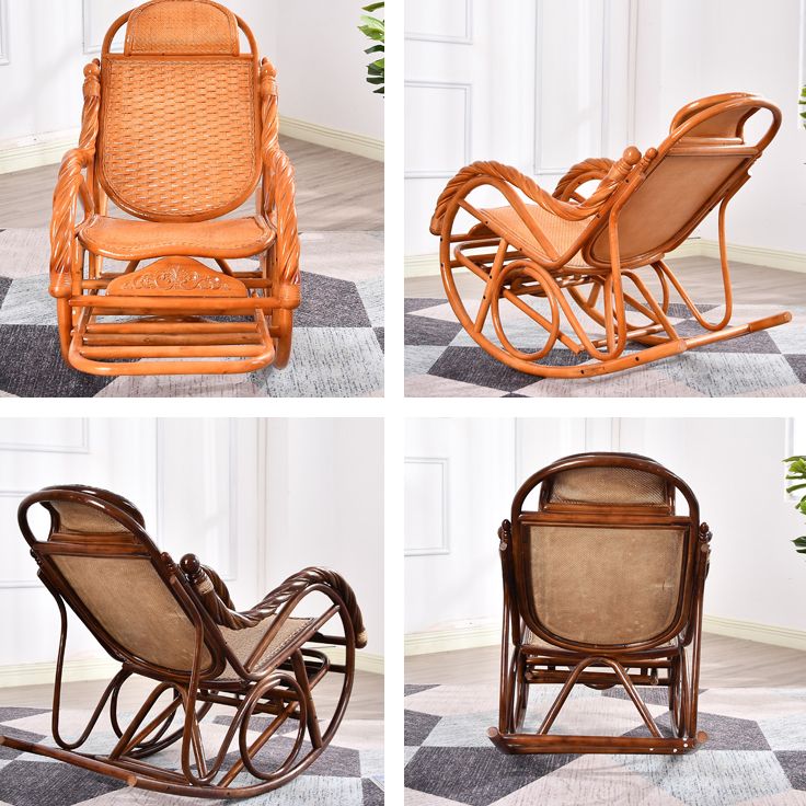 Rattan Rocking Chair Pure Color Traditional Woven Rope Rocking Chair in Living Room