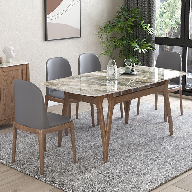 Sintered Stone Top Rectangle Table for Restaurant Modern Dining Table with Ash Wood 4 Legs