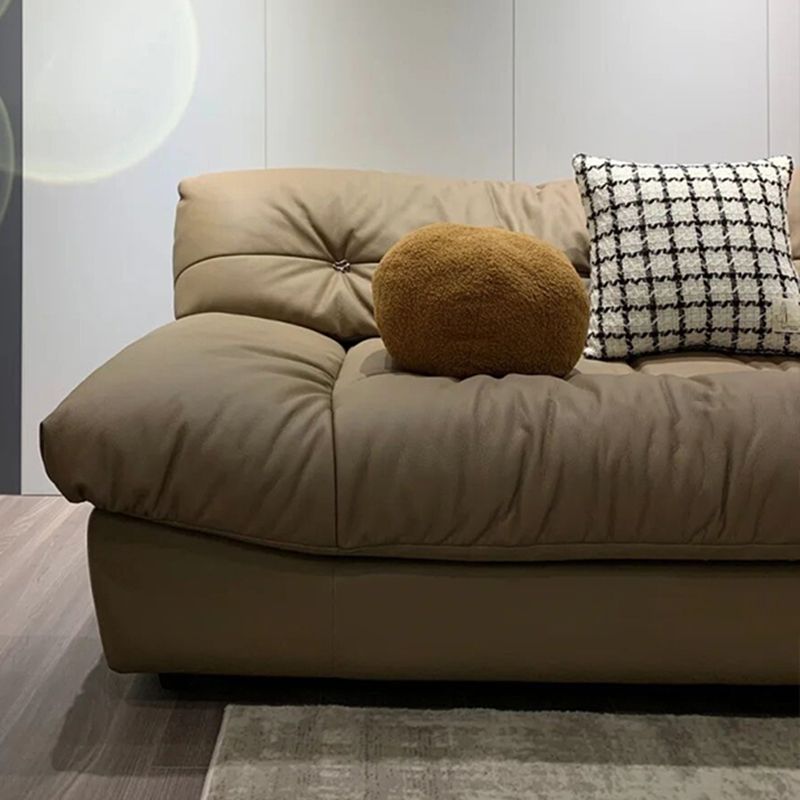Tufted Down Fill Cushions Sofa Faux Leather Armless Settee in Dark Brown