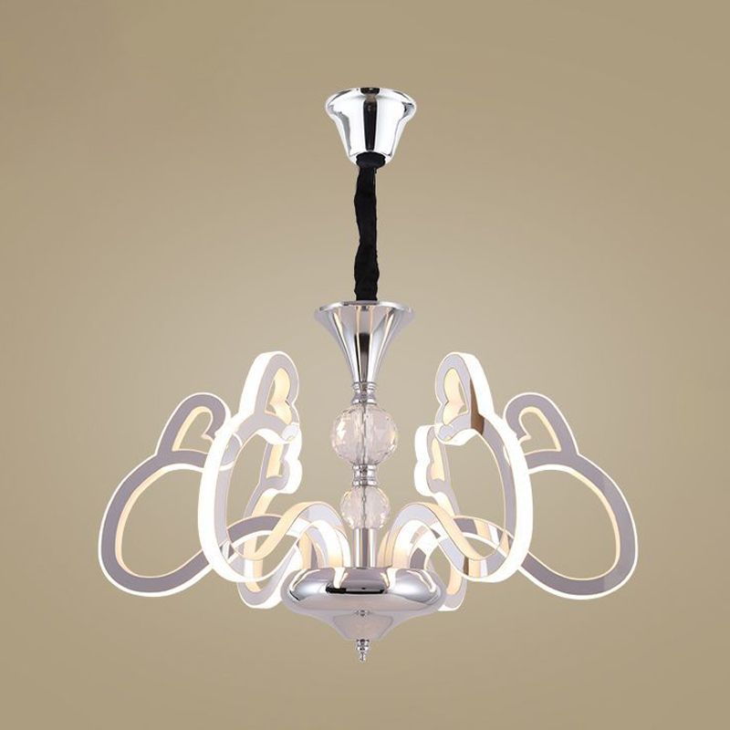Acrylic Chrome Suspension Lamp Heart Shaped 6 Lights Contemporary Chandelier with Crystal Accent