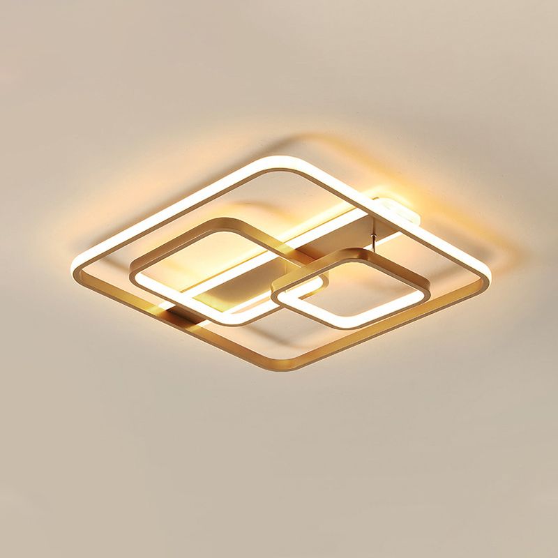 Lampada quadrata minimalista Lampada a led Acrilico Camera da letto LED Semi Flush Monte Luce in oro, luce calda/bianca