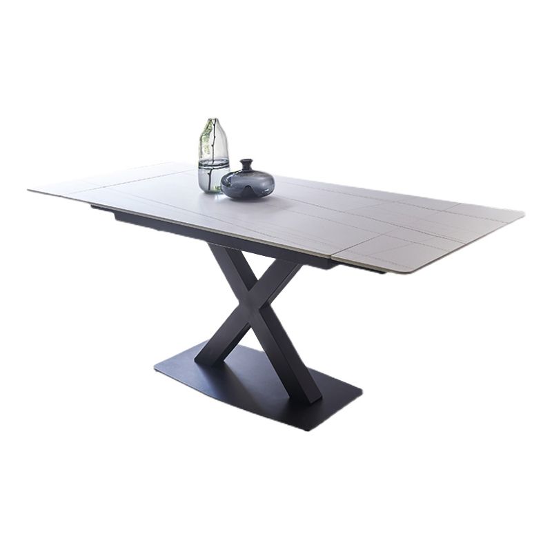 Contemporary Rectangle Dining Room Table Sintered Stone Table with Black Pedestal Base